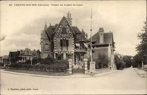 Ak Cabourg Calvados, Chalets sur la Place du Casino