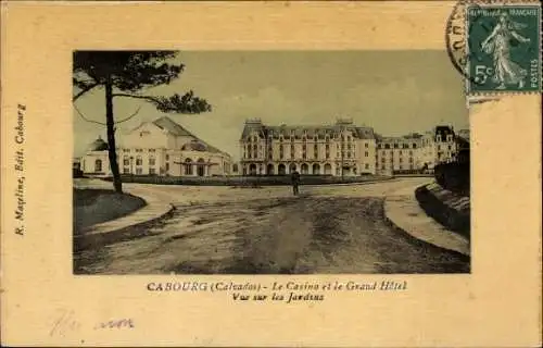 Ak Cabourg Calvados, le Casino, le Grand Hotel, vue sur les Jardins