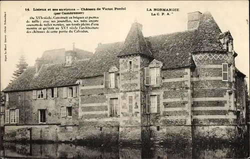 Ak Cambremer Calvados, Château de Victot Ponfol, Wassergraben