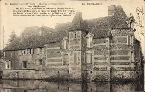 Ak Cambremer Calvados, Château de Victot Ponfol, Wassergraben