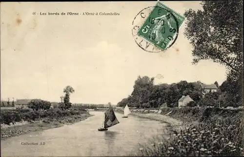 Ak Colombelles Calvados, Les bords de l'Orne, Segelboote