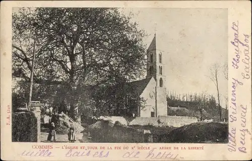 Ak Commes Calvados, l' Église, Abre de la Liberté