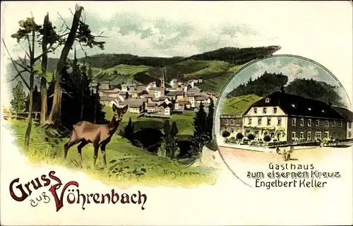 Künstler Ak Hirschmann, Vöhrenbach im Schwarzwald Baden, Gasthaus zum eisernen Kreuz