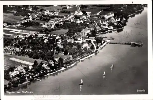 Ak Hagnau am Bodensee, Blick auf den Ort, Strähle, Fliegeraufnahme