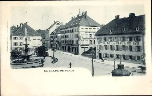 Ak La Chaux de Fonds Kanton Neuenburg, Hotel de la Fleur de Lys, Brunnen