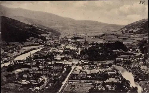 Ak Bruck an der Mur Steiermark, Totalansicht der Ortschaft von Gloriett aus