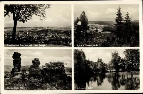 Ak Markneukirchen im Vogtland, Gesamtansicht, Hoher Stein, Schwarzer Teich