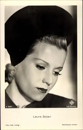 Ak Schauspielerin Laura Solari, Portrait, Hut, Ufa Film