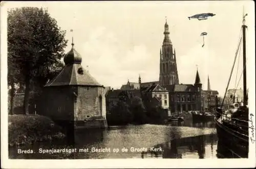 Ak Breda Nordbrabant Niederlande, Spanjaardsgat, Gezicht op de Groote Kerk