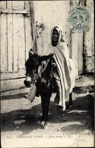 Ak Scenes et Types, Jeune Araber, Junge auf einem Esel, Maghreb