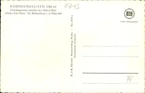 Ak Bischofsheim an der Rhön in Unterfranken, Rhönhäuschen