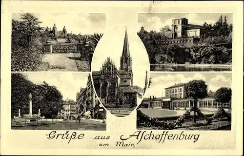 Ak Aschaffenburg in Unterfranken, Stiftskirche, Denkmal, Schloss