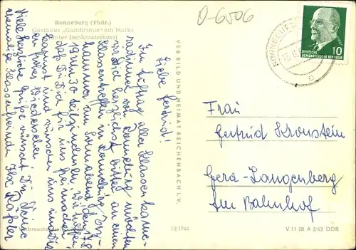 Ak Ronneburg in Thüringen, Gasthaus Gambrinus am Markt