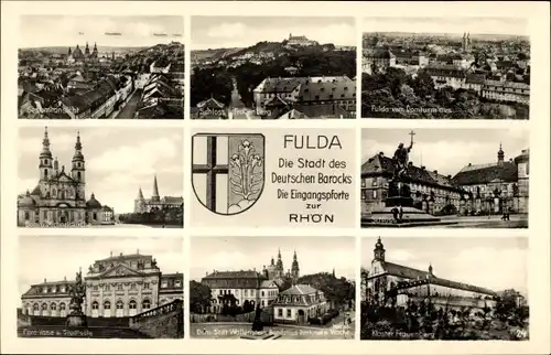 Ak Fulda in Osthessen, Gesamtansicht, Schloss, Markt, Dom Stift Wallenstein, Kloster Frauenberg