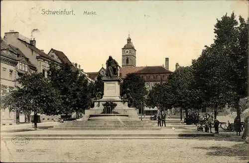 Ak Schweinfurt in Unterfranken Bayern, Markt, Denkmal