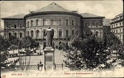 Ak Mainz am Rhein, Theater, Gutenbergdenkmal