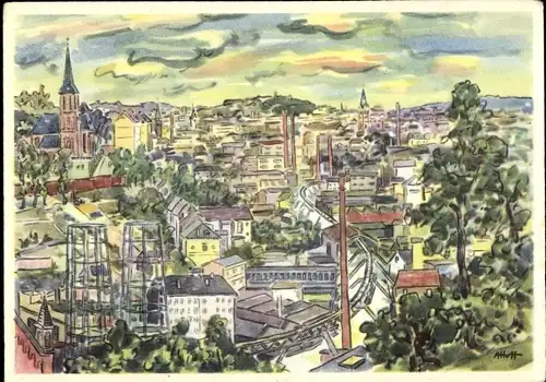 Künstler Ak Hoffmann, A., Elberfeld Wuppertal in Nordrhein Westfalen, Blick auf die Stadt, Aquarell