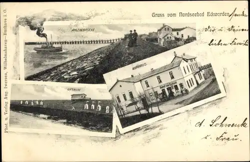 Ak Eckwarden Butjadingen Wesermarsch, Anlegebrücke, Giftbude, Kurhaus