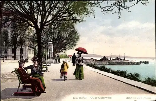 Ak Neuchâtel Neuenburg Stadt, Quai Osterwald, Uferpromenade