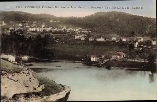 Ak Les Brenets Kanton Neuenburg, Lac de Chaillexon, Fontière Franco Suisse