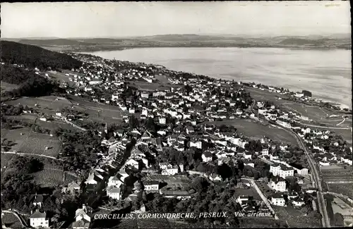 Ak Corselles Kanton Neuenburg Neuchâtel, Luftbild, Panorama mit Cormondreche, Peseux