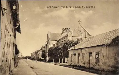 Ak Pont Givart Marne, Straße nach St. Etienne, Kirche