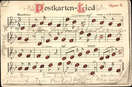 Lied Ak Postkarten Lied, Opus 6, A.B. Sender, Maestoso