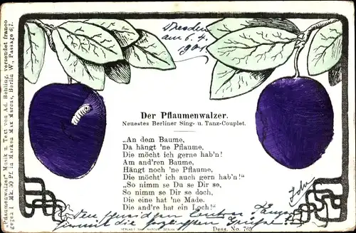 Jugendstil Lied Ak Der Pflaumenwalzer, Berliner Sing und Tanz Couplet, Made