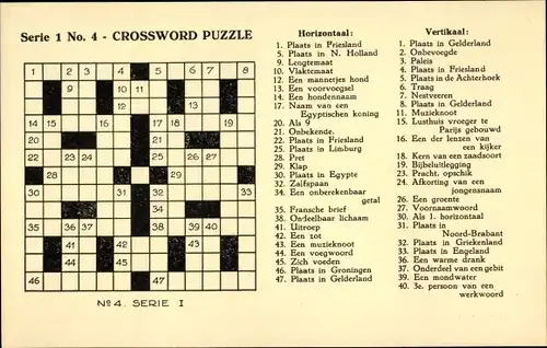 Ak Serie 1 No. 4 Crossword Puzzle, Kreuzworträtsel, Niederländisch