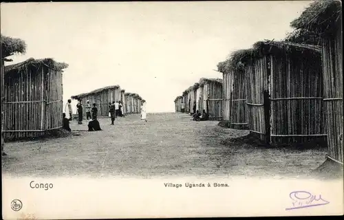 Ak Boma Congo Belge DR Kongo Zaire, Village Uganda, Hütten