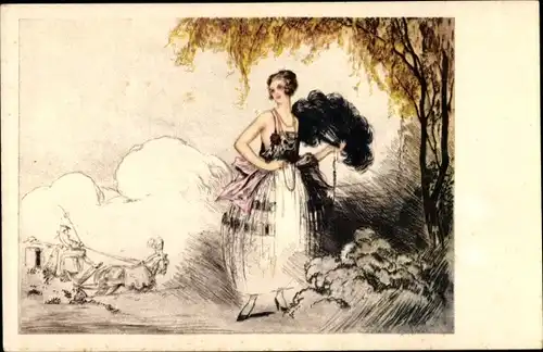 Künstler Ak Hardy, Jean, Art Deco, Frau mit Fächer