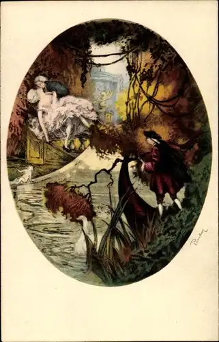 Künstler Ak Küssendes Liebespaar wird von einem Mann beobachtet