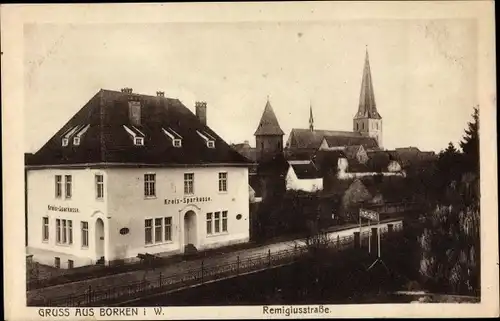 Ak Borken in Westfalen, Remigiusstraße, Kreissparkasse, Kirche