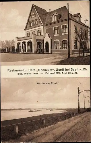 Ak Gerdt Baerl Duisburg am Rhein, Restaurant und Cafe Rheinlust, Rheinpartie