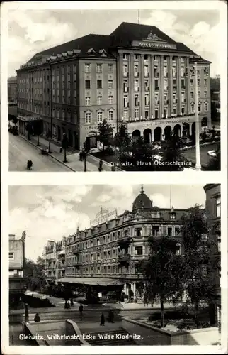 Ak Gliwice Gleiwitz Oberschlesien, Haus Oberschlesien, Wilhelmstraße, Ecke Wilde Klodnitz