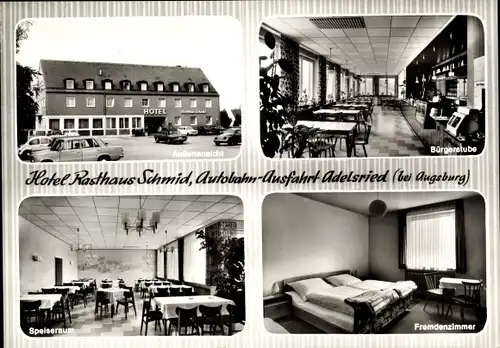 Ak Adelsried in Schwaben, Hotel Schmid, Gastraum, Zimmeransicht