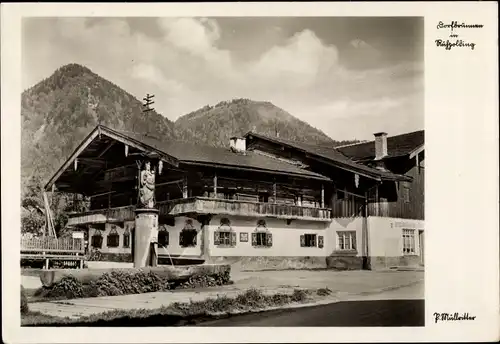 Ak Ruhpolding in Oberbayern, Dorfbrunnen, Dampfmolkerei, Berghaus, Panoramaansicht, Berge