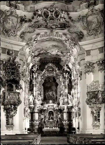 Ak Wies Steingaden in Oberbayern, Wallfahrtskirche, Kanzel