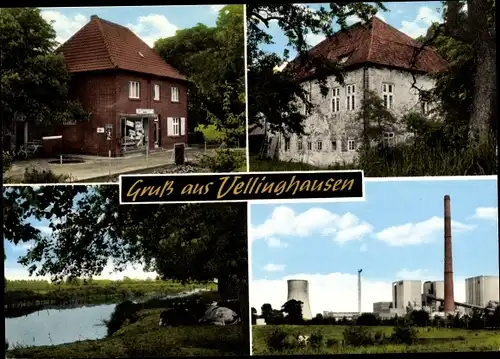Ak Vellinghausen Welver Nordrhein Westfalen, Kraftwerk, Geschäft, Wohngebäude