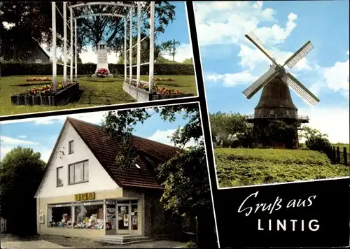 Ak Lintig Geestland Niedersachsen, IFA Geschäft, Ehrenmal, Windmühle