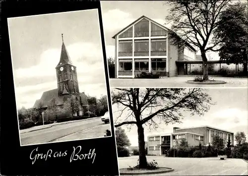 Ak Borth Rheinberg am Niederrhein, Kirche, Straßenpartie