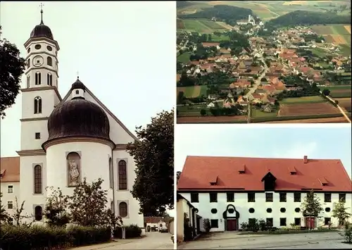 Ak Maihingen in Schwaben, Klosterkirche, Ortsansicht von Osten, Rieser Bauernmuseum