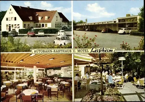 Ak Leipheim an der Donau Schwaben, Autobahn-Rasthaus, Innen- und Außenansicht