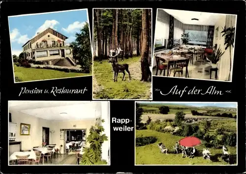 Ak Rappweiler Weiskirchen im Saarland, Pension "Auf der Alm" , Hirsch, Teilansicht