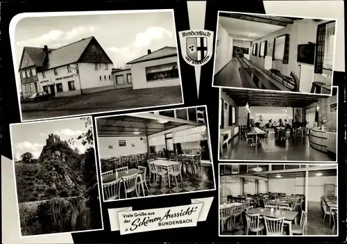 Ak Bundenbach im Hunsrück, Gasthaus " Zur schönen Aussicht", Kegelbahn, See