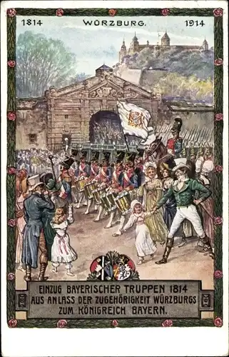 Ganzsachen Ak Würzburg am Main Unterfranken, Einzug bayerischer Truppen 1814, PP 38 C 22 01