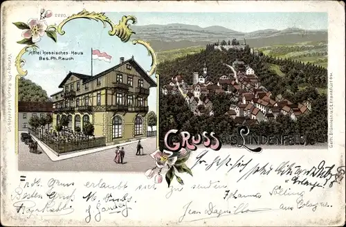 Litho Lindenfels im Odenwald, Hotel Hessisches Haus, Ort