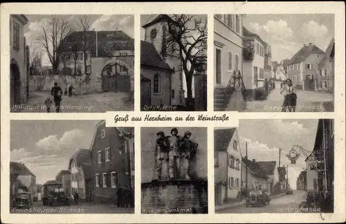 Ak Herxheim bei Landau in der Pfalz, Weingut Winkels Herding, Kirche, Kriegerdenkmal, Straßenpartien