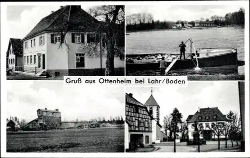 Ak Ottenheim Schwanau in Baden, Ortsansichten, Boot am Ufer