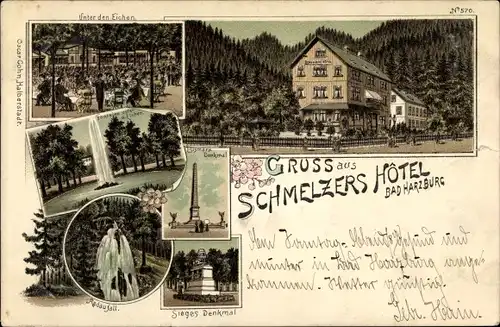 Litho Bad Harzburg in Niedersachsen, Schmelzers Hotel, Unter den Eichen, Radaufall